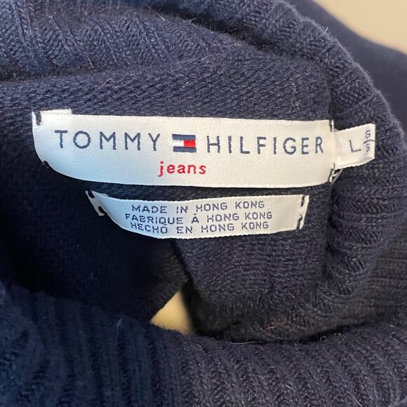Vintage Tommy Hilfiger Star Pattern Navy Wool Blend Turtleneck Sweater Size L - Picture 4 of 6